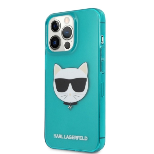 Original faceplate case KARL LAGERFELD for iPhone 13 PRO / blue transparent Fluo KLHCP13LCHTRB
