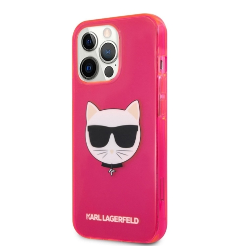 Original faceplate case KARL LAGERFELD for iPhone 13 PRO / pink transparent Fluo KLHCP13LCHTRP
